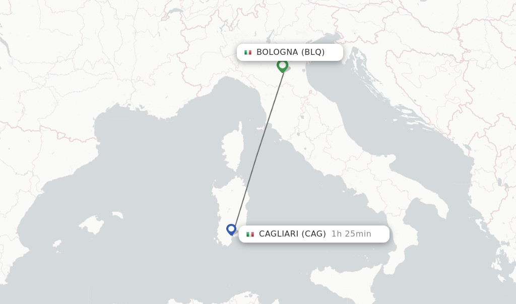 Flights from Bologna to Cagliari route map