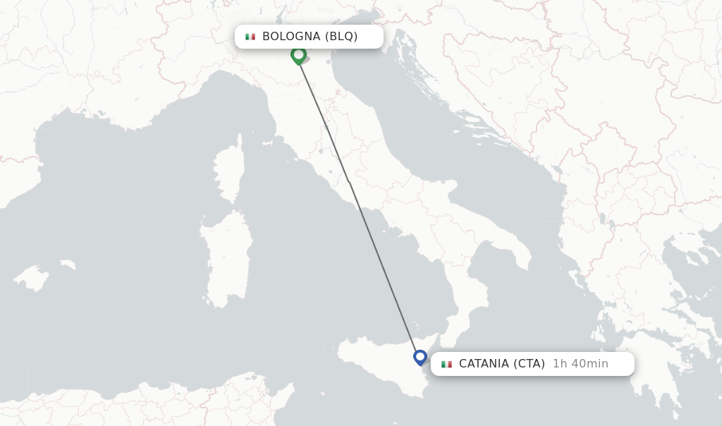 Flights from Bologna to Catania route map