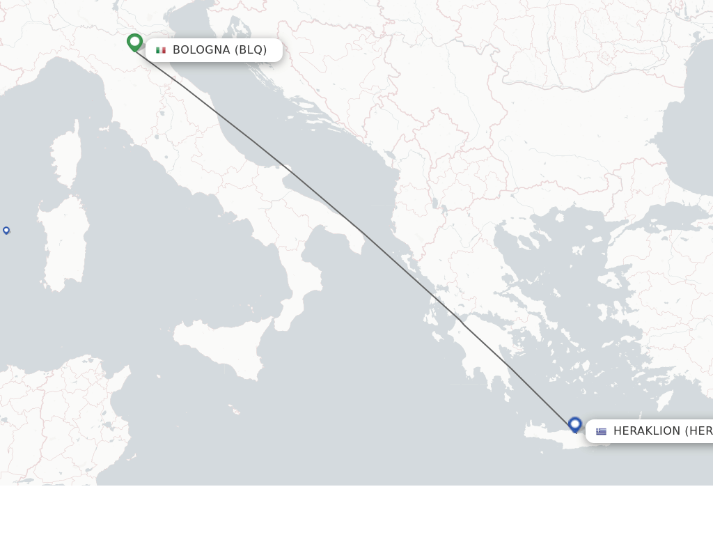 Flights from Bologna to Heraklion route map