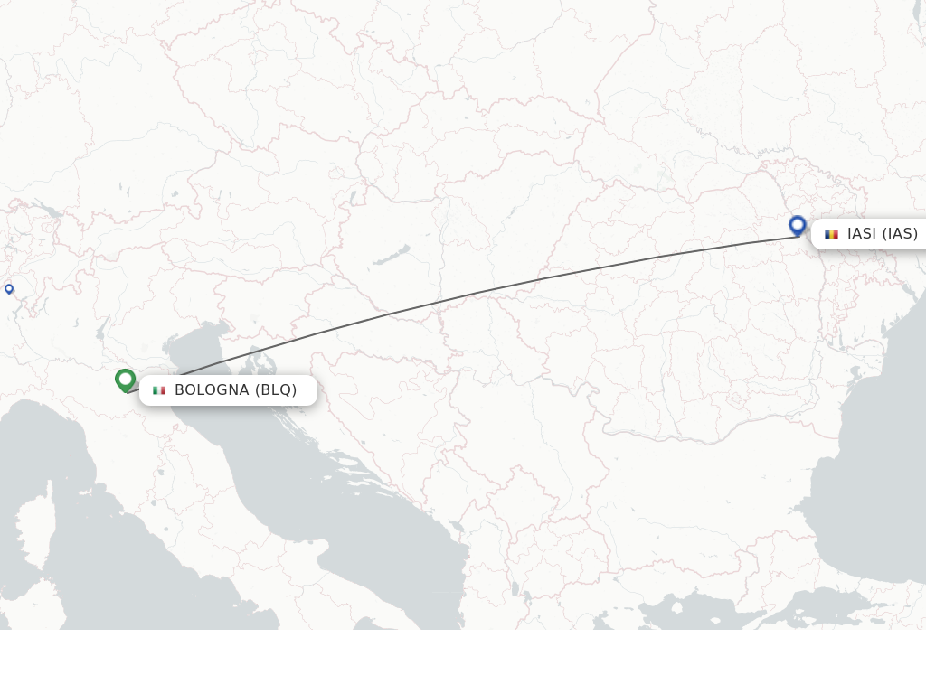 Flights from Bologna to Iasi route map
