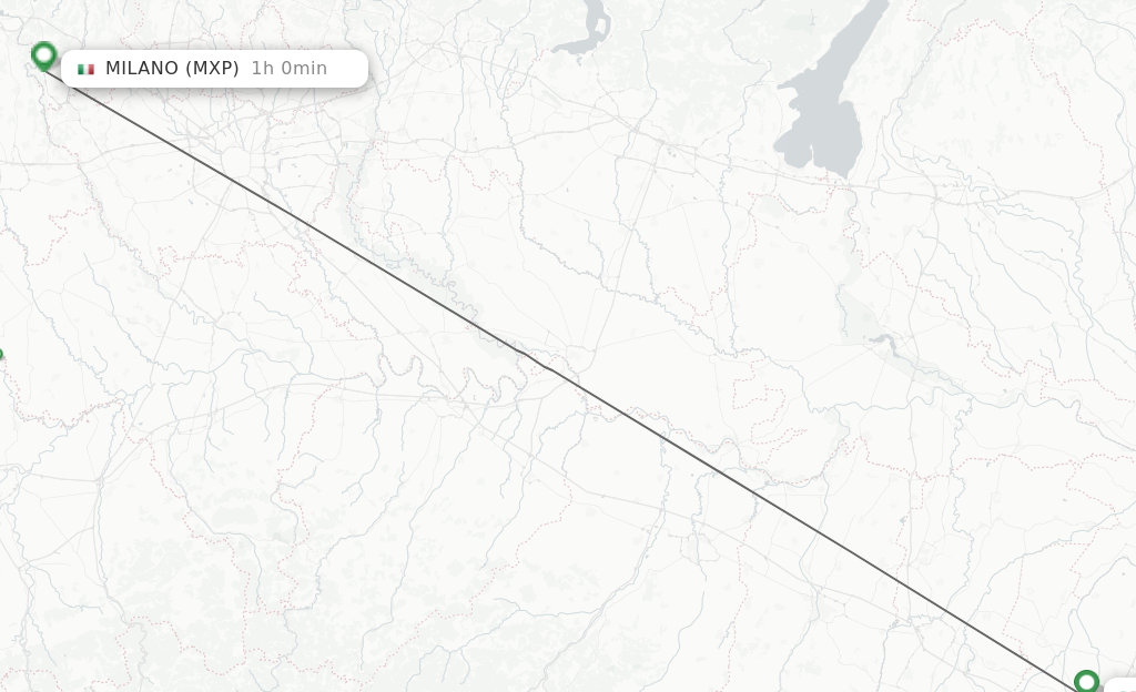 Flights from Milan to Bologna route map
