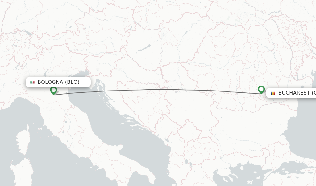 Flights from Bologna to Bucharest route map