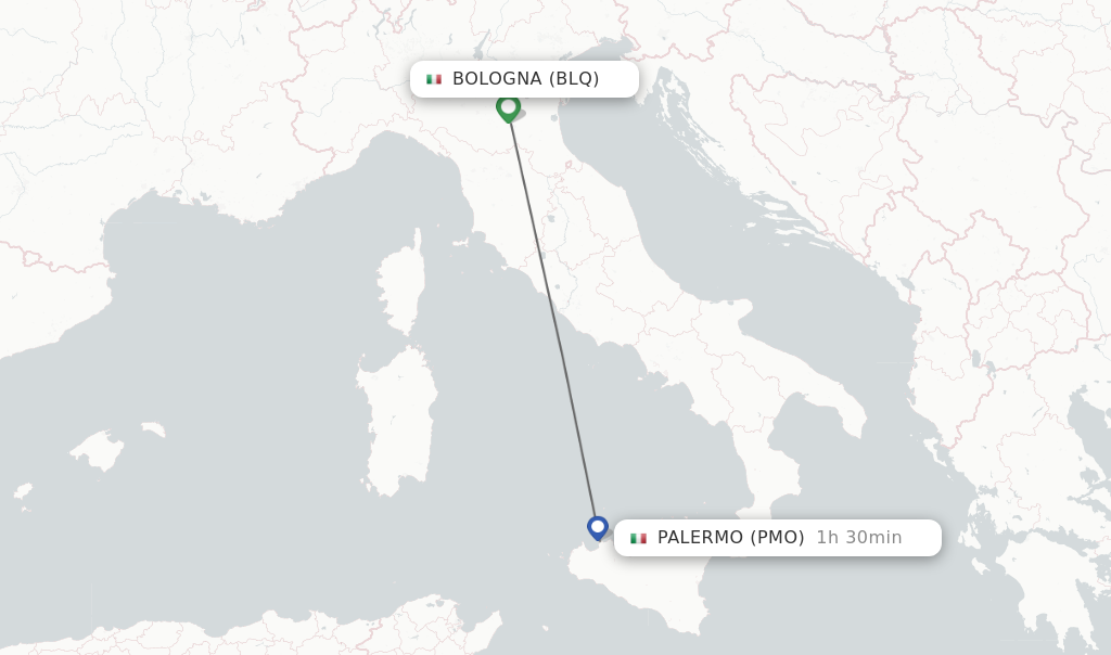 Flights from Bologna to Palermo route map