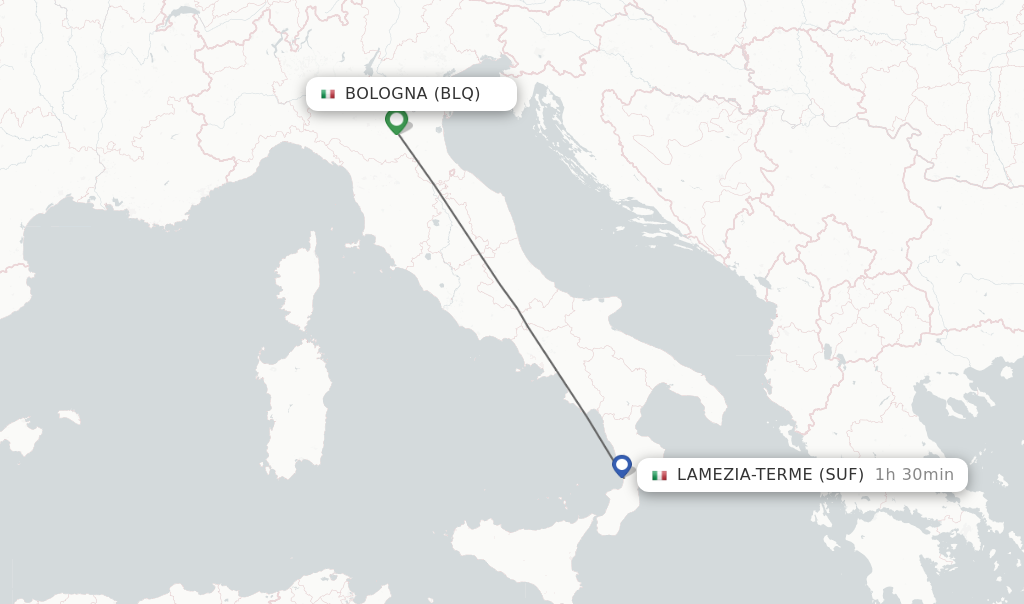 Flights from Bologna to Lamezia-Terme route map