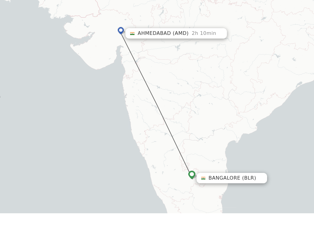 Flights from Bengaluru to Ahmedabad route map