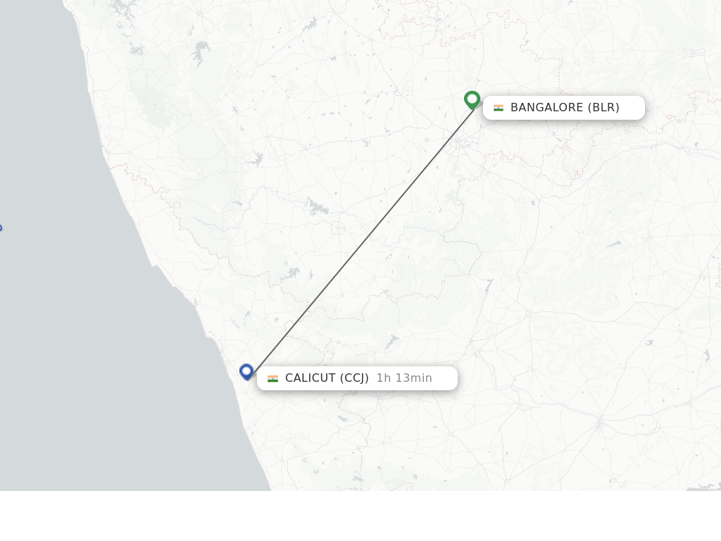 Flights from Bengaluru to Kozhikode route map