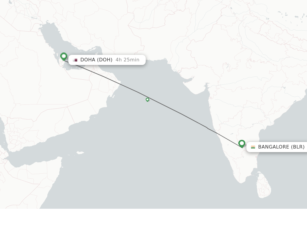 Flights from Bengaluru to Doha route map