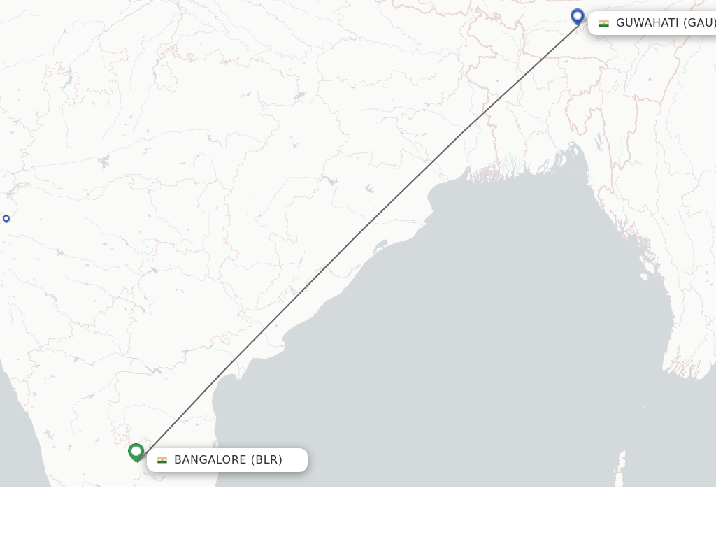 Flights from Bengaluru to Guwahati route map