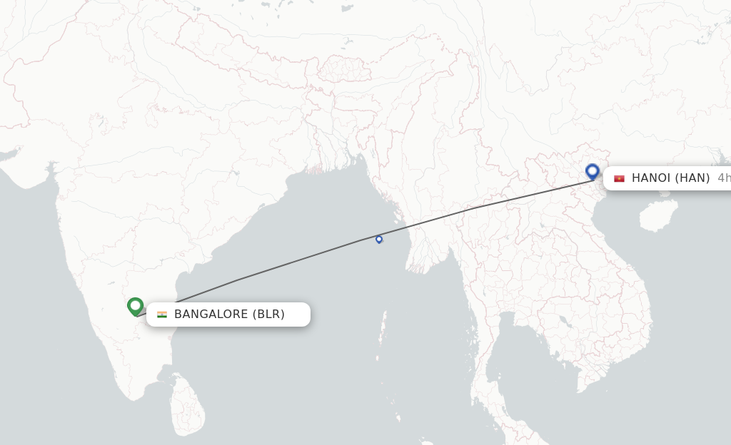 Flights from Bengaluru to Hanoi route map