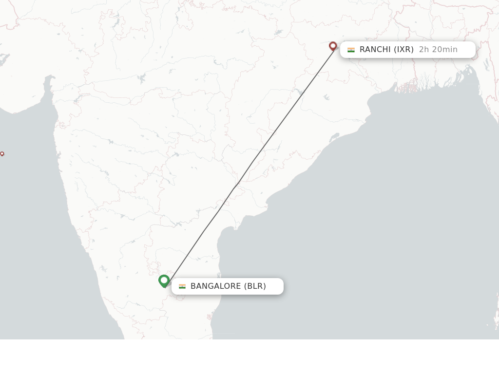 Flights from Bengaluru to Ranchi route map
