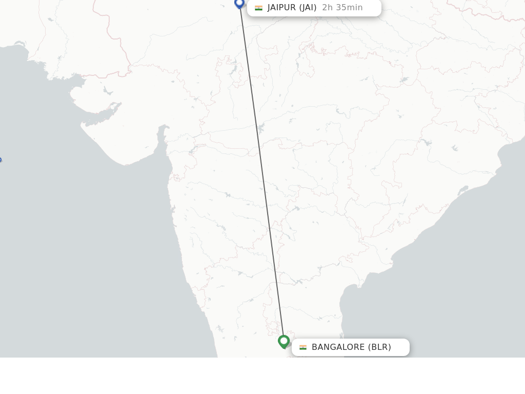 Flights from Bengaluru to Jaipur route map