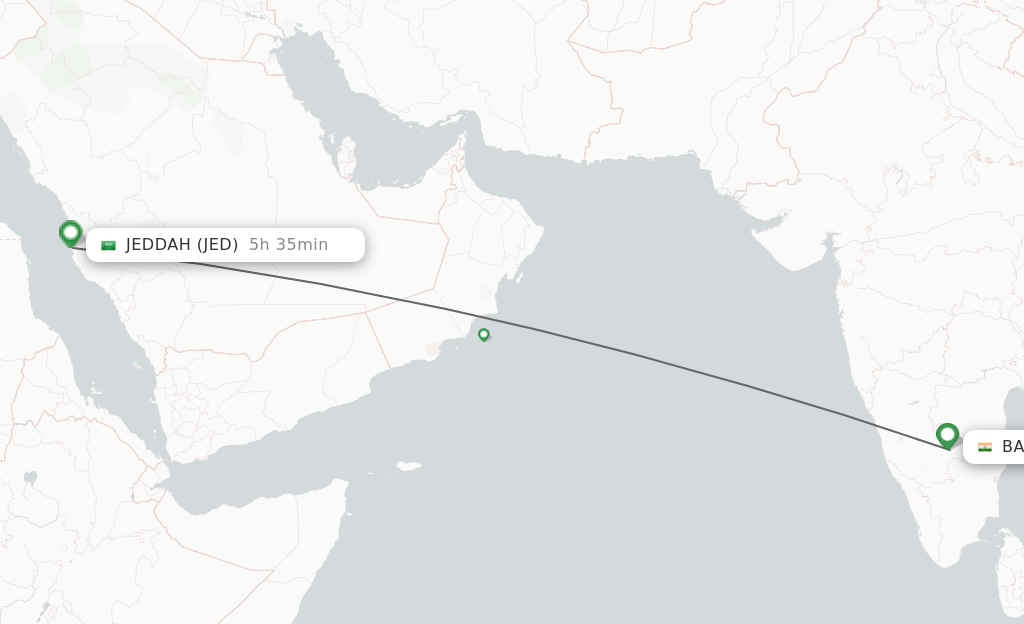 Flights from Bengaluru to Jeddah route map