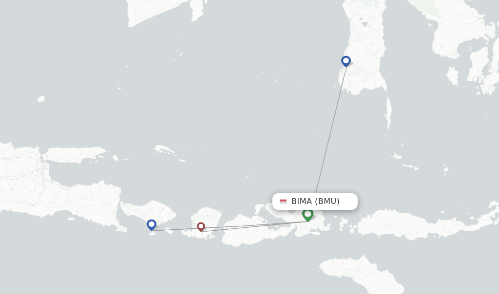 Route map with flights from Bima with Wings Air