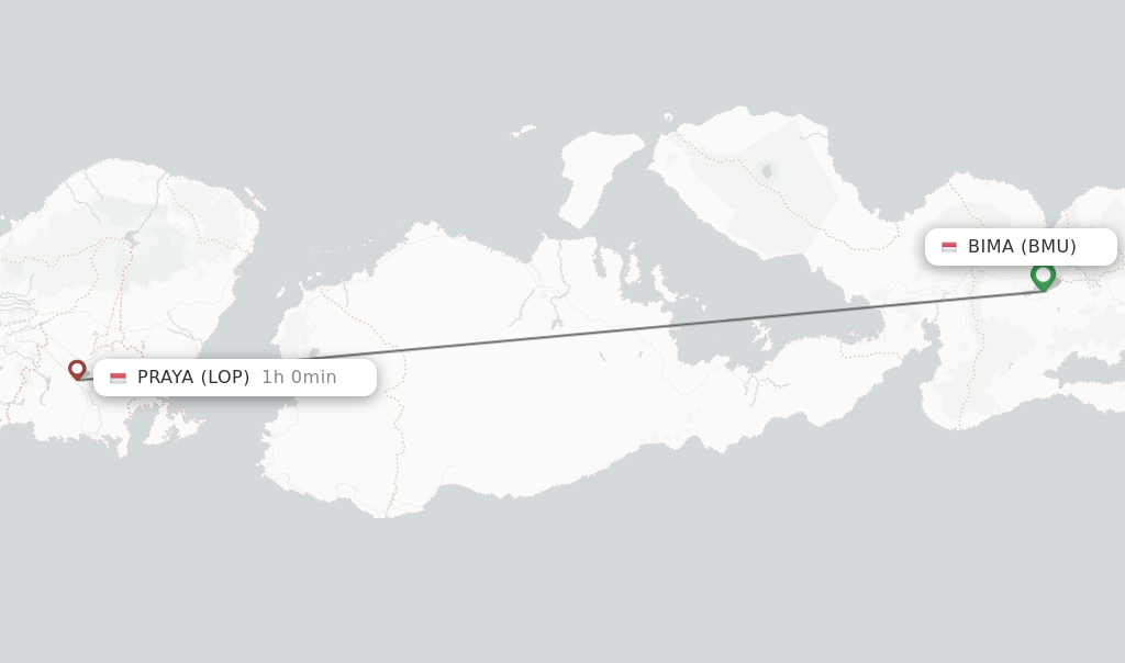 Flights from Bima to Praya route map