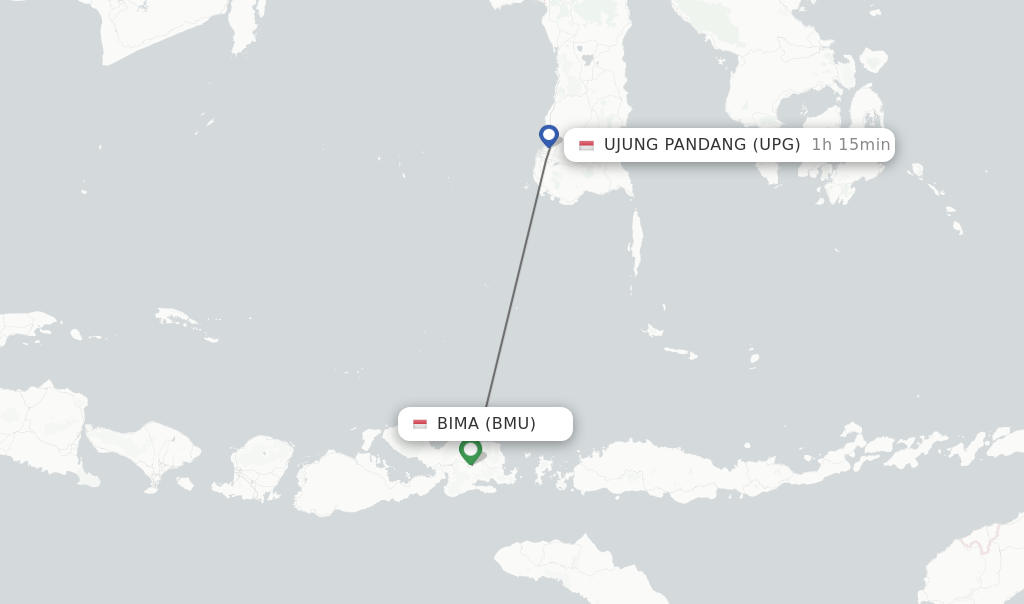 Flights from Bima to Ujung Pandang route map