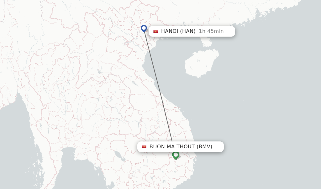 Flights from Buon Ma Thout to Hanoi route map