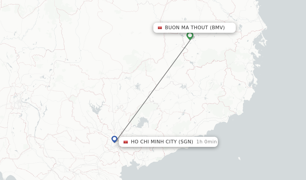 Flights from Buon Ma Thout to Ho Chi Minh City route map