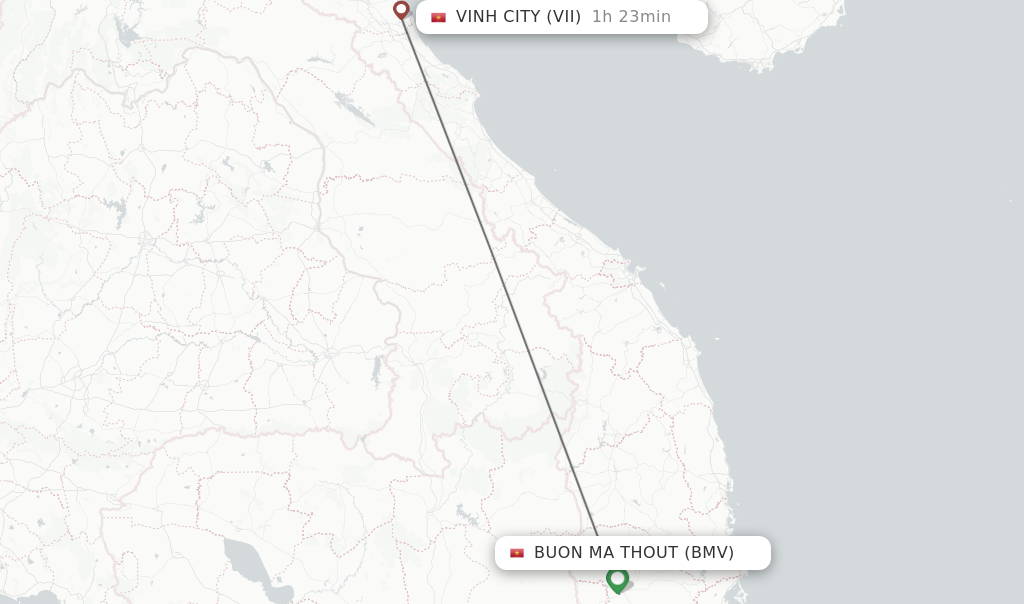 Flights from Buon Ma Thout to Vinh City route map