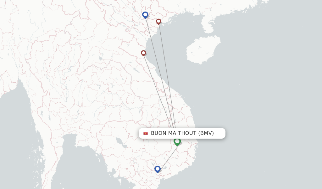 Route map with flights from Buon Ma Thout with VietJet