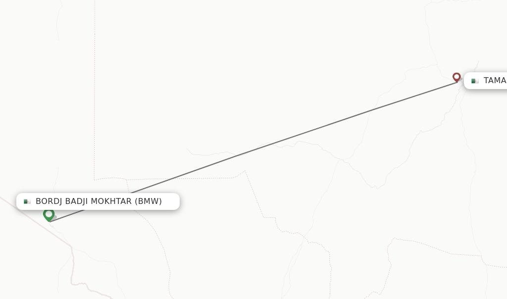 Flights from Bordj Badji Mokhtar to Tamanrasset route map