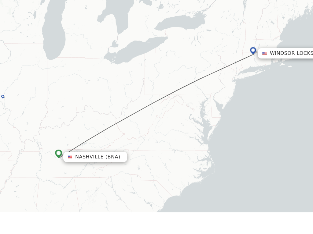 Flights from Nashville to Hartford route map