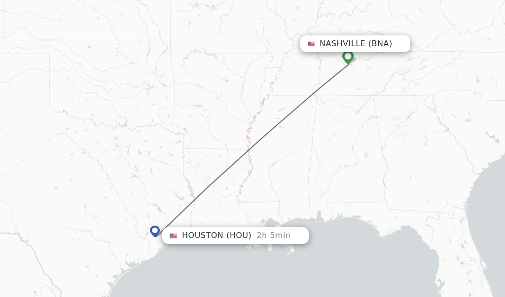 Flights from Nashville to Houston route map