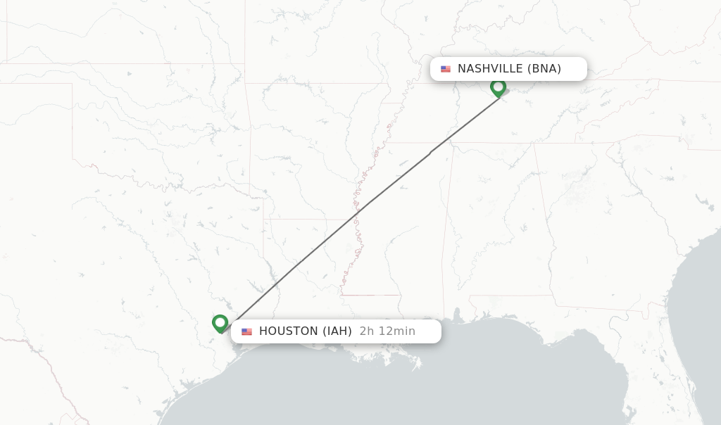 Flights from Nashville to Houston route map