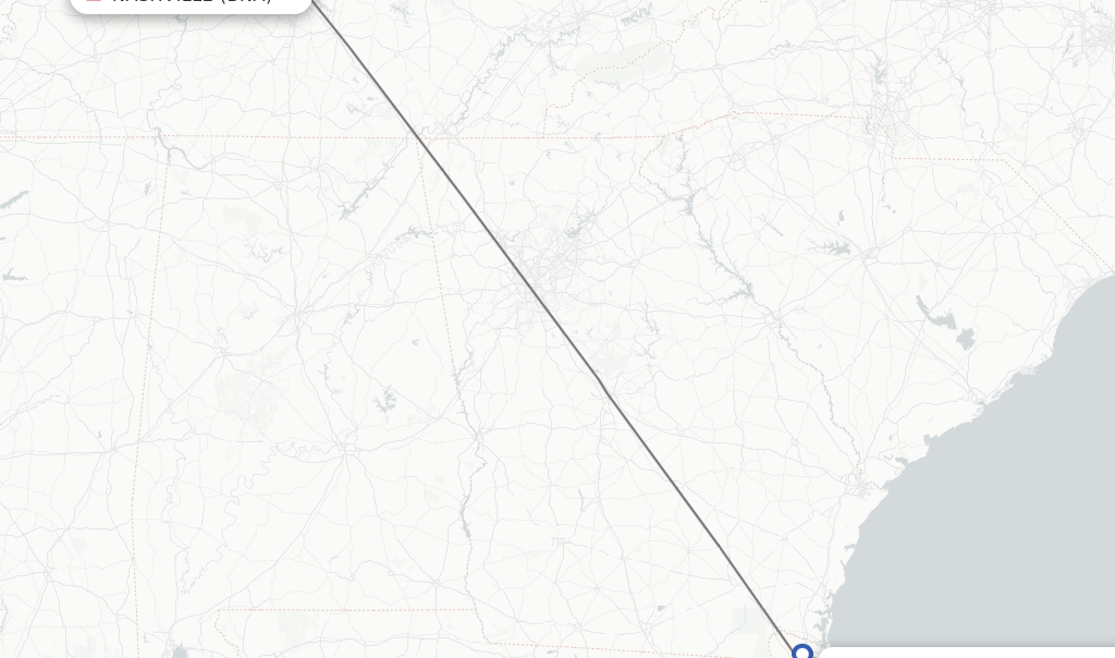 Flights from Nashville to Jacksonville route map