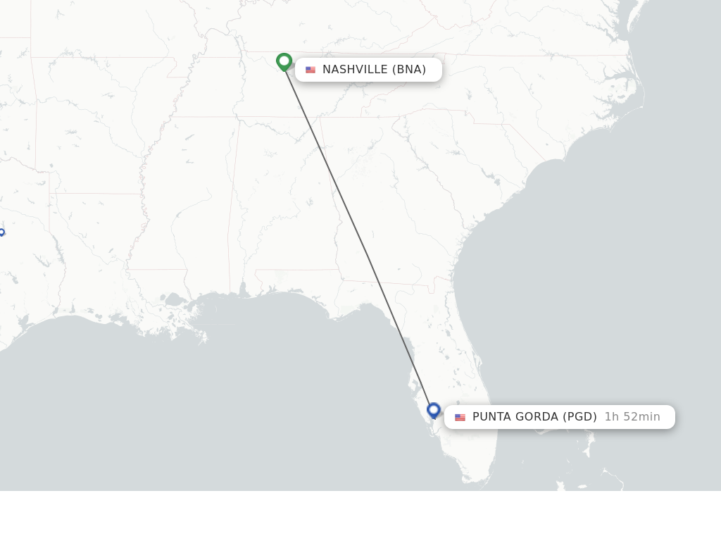 Flights from Nashville to Punta Gorda route map