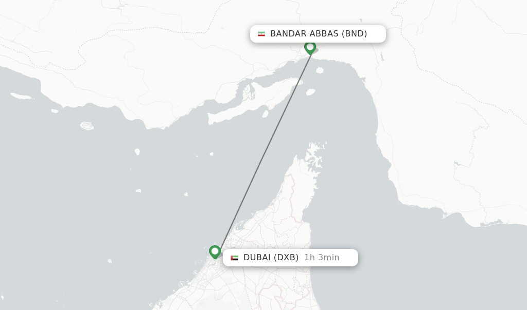 Flights from Bandar Abbas to Dubai route map