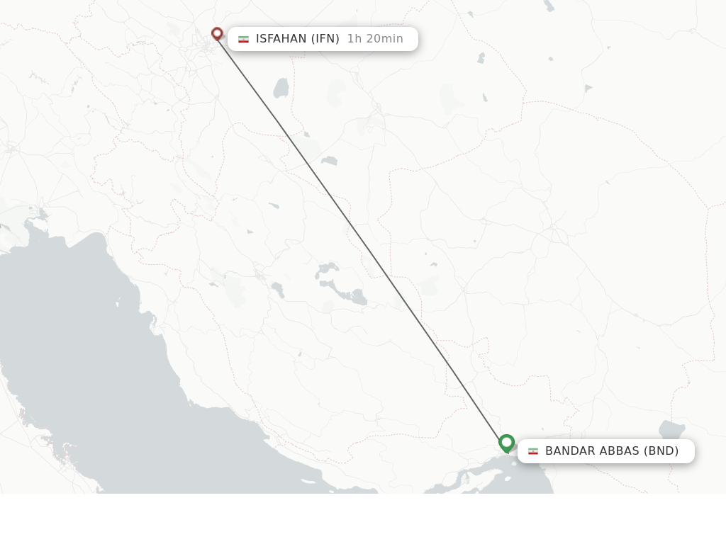 Flights from Bandar Abbas to Isfahan route map
