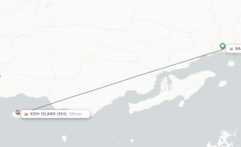 Flights from Bandar Abbas to Kish Island route map