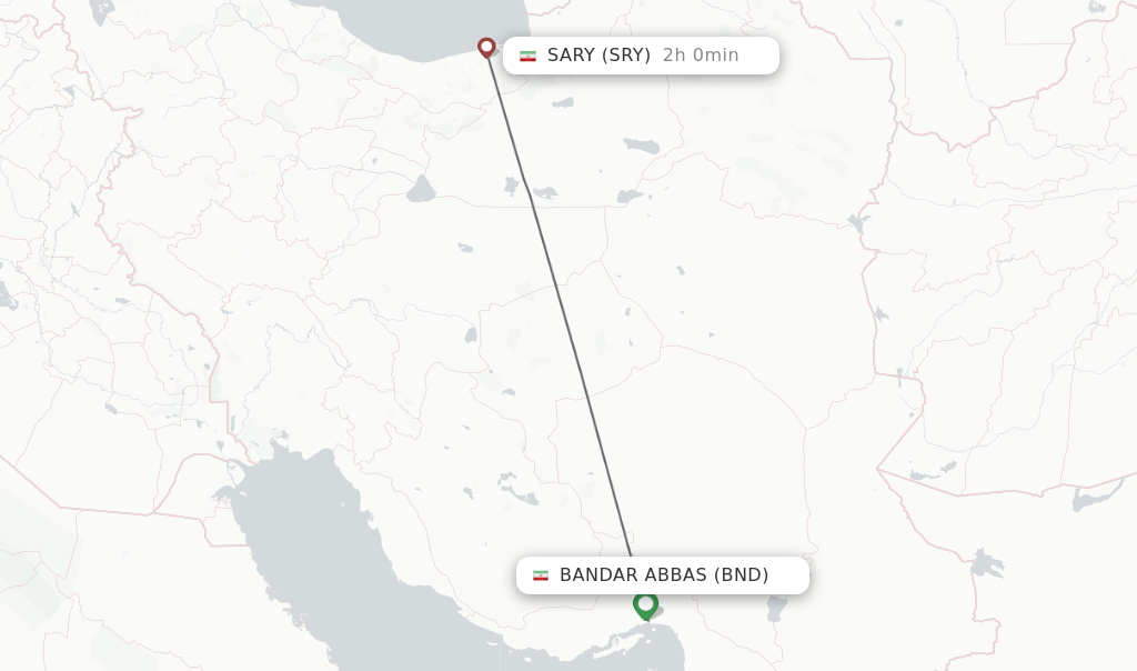 Flights from Bandar Abbas to Sary route map