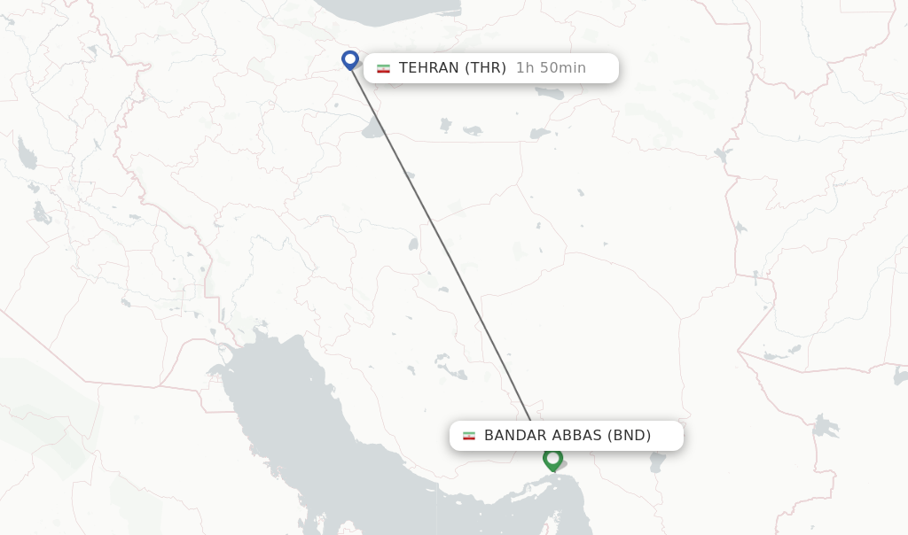 Flights from Bandar Abbas to Tehran route map