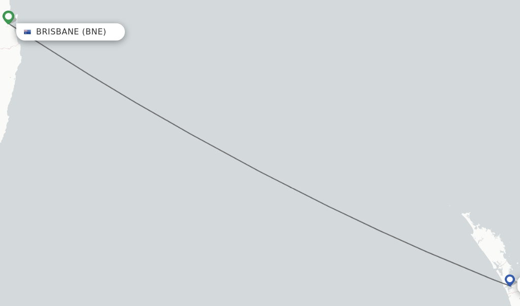 Flights from Brisbane to Auckland route map