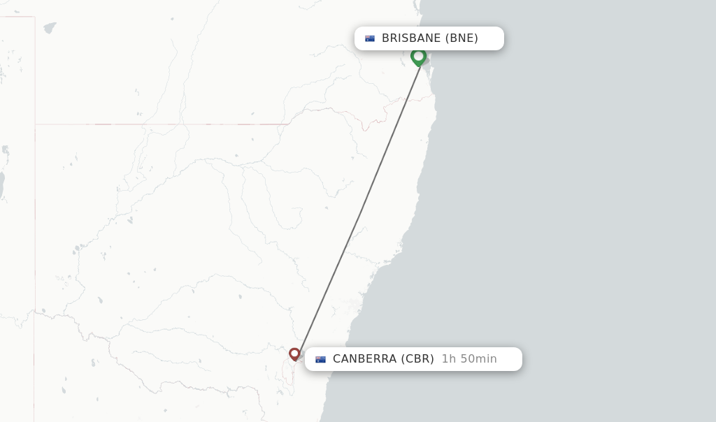 Flights from Brisbane to Canberra route map