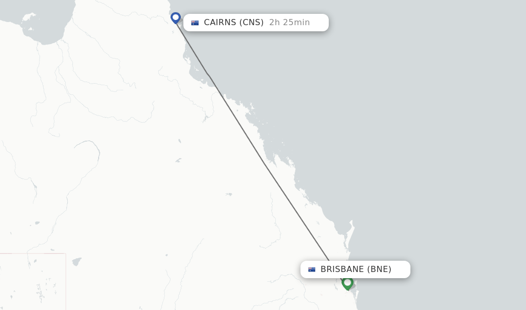 Flights from Brisbane to Cairns route map