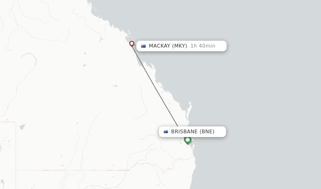Flights from Brisbane to Mackay route map