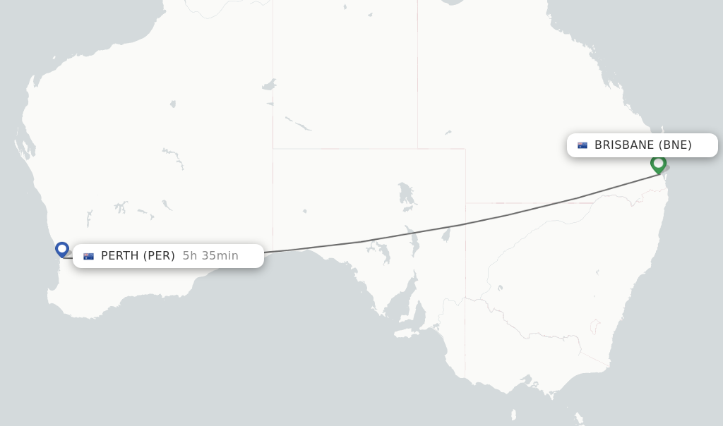Flights from Brisbane to Perth route map