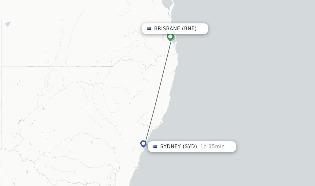 Flights from Brisbane to Sydney route map
