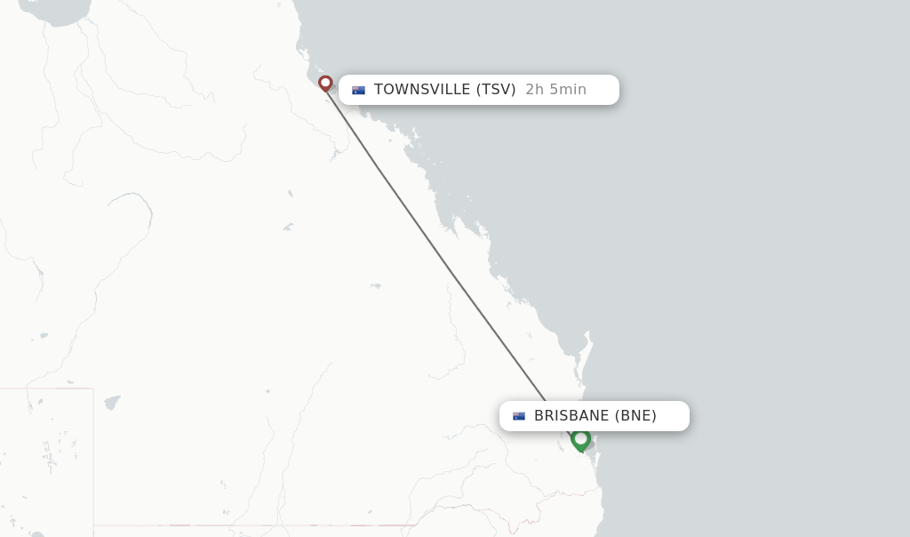 Flights from Brisbane to Townsville route map