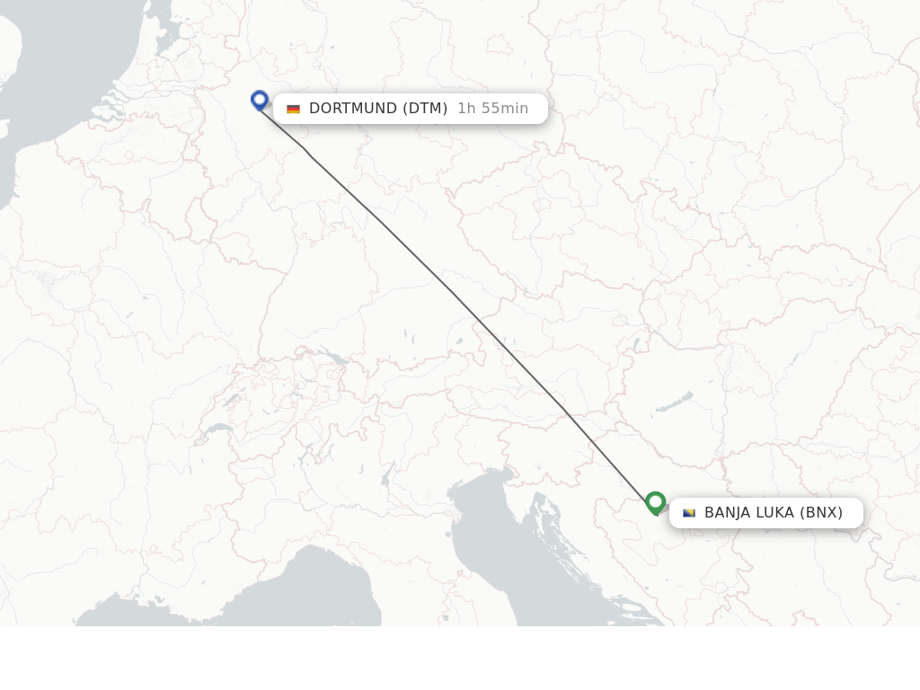 Flights from Banja Luka to Dortmund route map