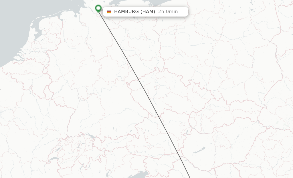 Flights from Banja Luka to Hamburg route map