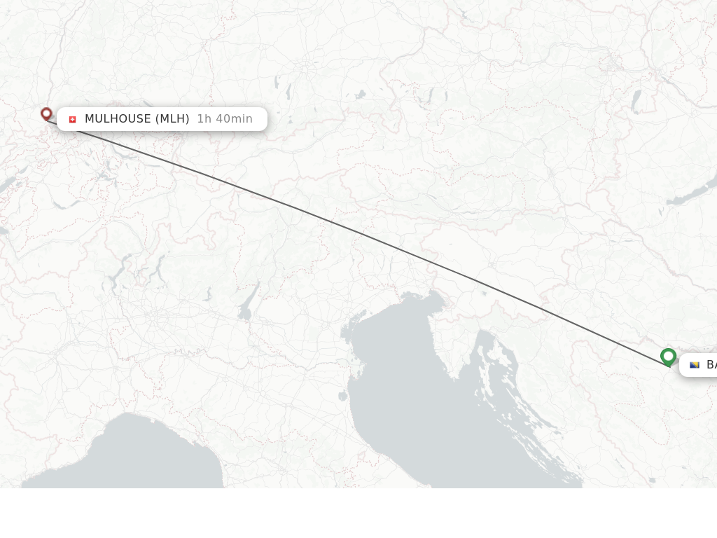 Flights from Banja Luka to Mulhouse, France/Basel route map