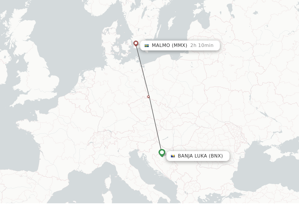 Flights from Banja Luka to Malmo route map