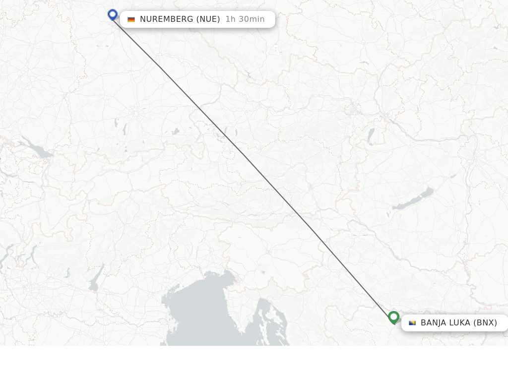 Flights from Banja Luka to Nuremberg route map