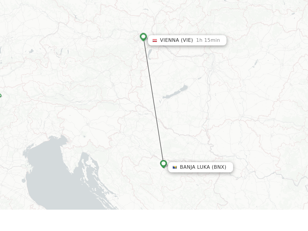 Flights from Banja Luka to Vienna route map