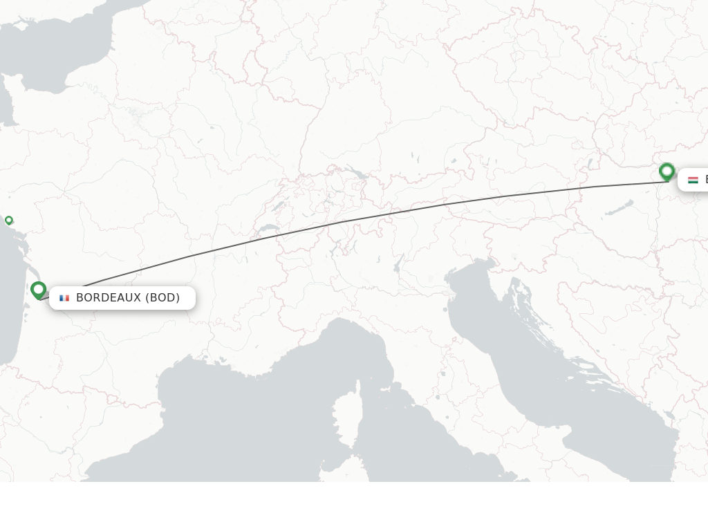 Flights from Bordeaux to Budapest route map