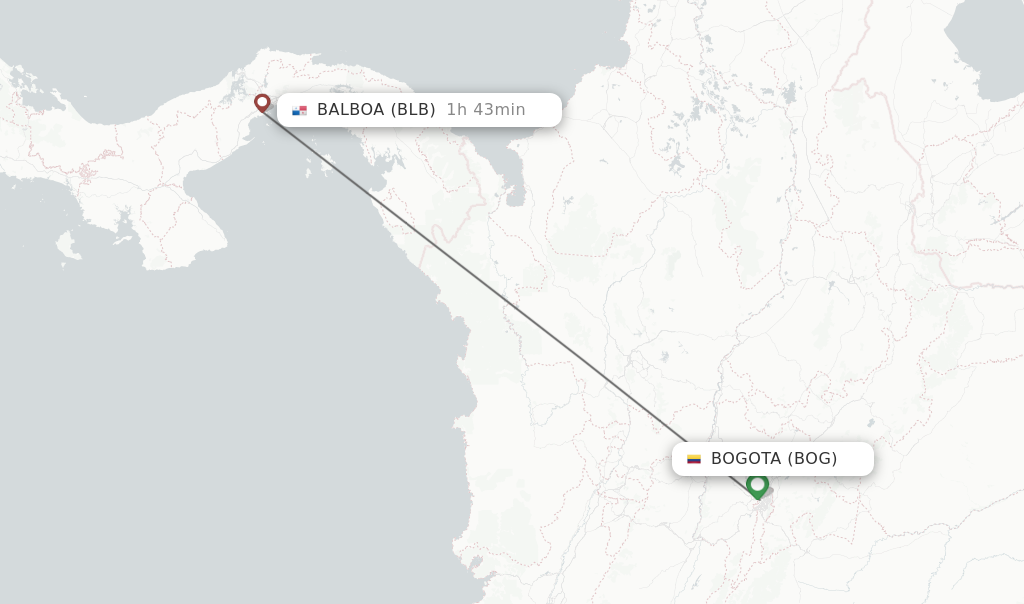 Flights from Bogota to Balboa route map