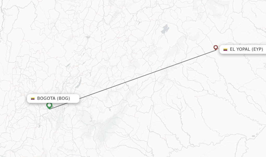 Flights from Bogota to El Yopal route map